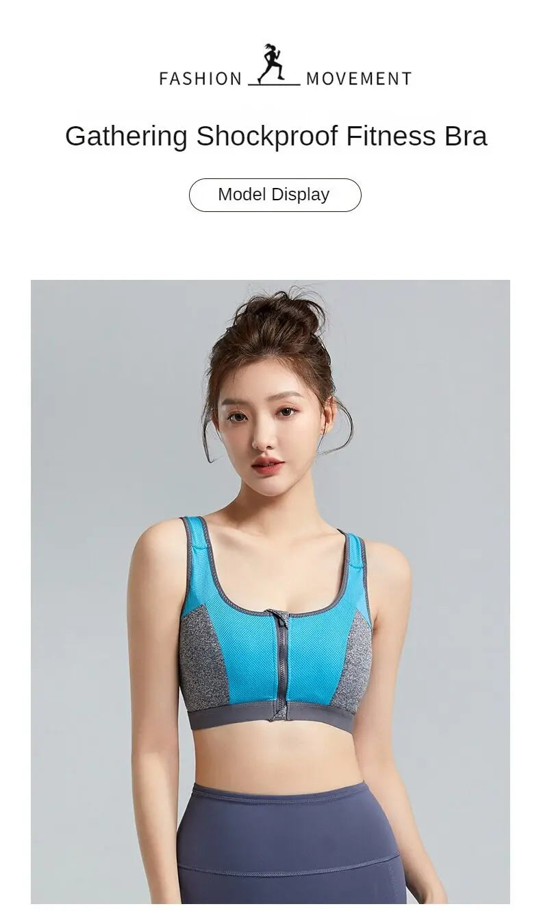 Yoga Sports Bra Top Shockproof Push Up Sportwear Workout Vest for Women Front Zipper Gym Running Underwear Jogging Fitness Bras