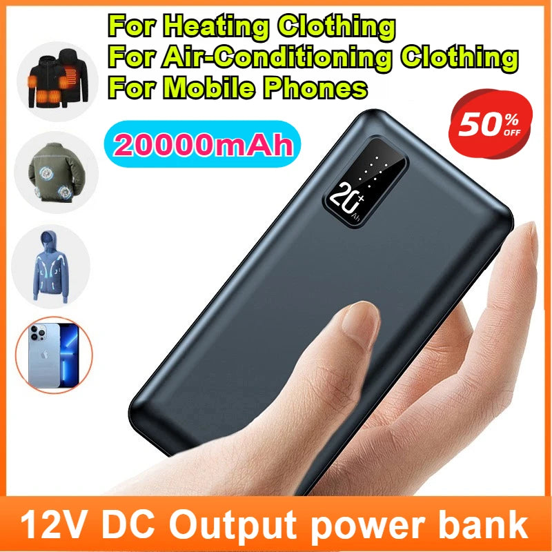 12V DC Output Power Bank 20000mAh Portable Charger External Battery Pack for Heated Vest Jacket Power Bank for Xiaomi Mi IPhone