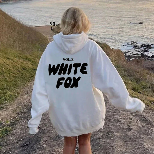 White Fox Women's Hoodie Loose Fitting Hoodie Wool Thick Letter Print 2024 Winter Clothes Women