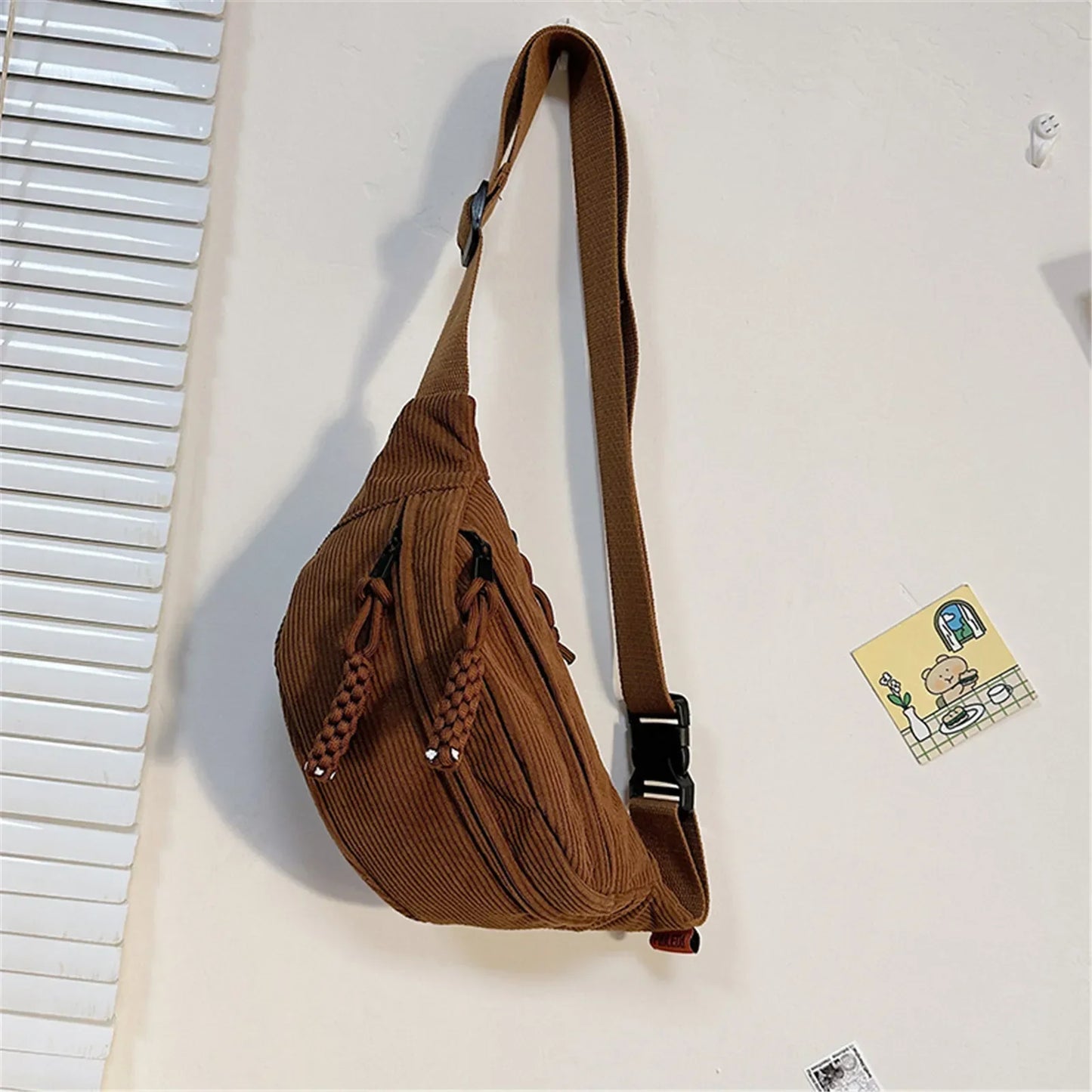 2024Fashion Fanny Pack Casual Corduroy Belt Bags for Women Female Banana Waist Bag Hip Purse Shoulder Crossbody Chest Bag Pocket