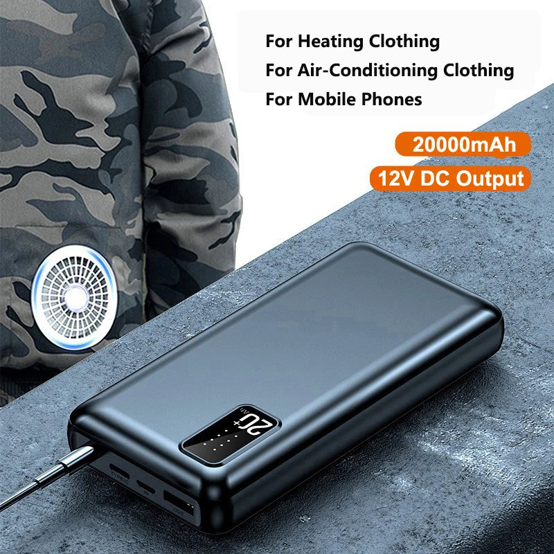 12V DC Output Power Bank 20000mAh Portable Charger External Battery Pack for Heated Vest Jacket Power Bank for Xiaomi Mi IPhone
