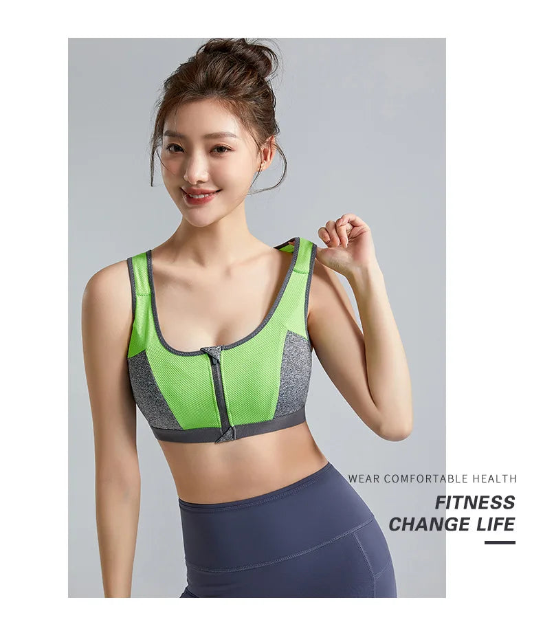 Yoga Sports Bra Top Shockproof Push Up Sportwear Workout Vest for Women Front Zipper Gym Running Underwear Jogging Fitness Bras