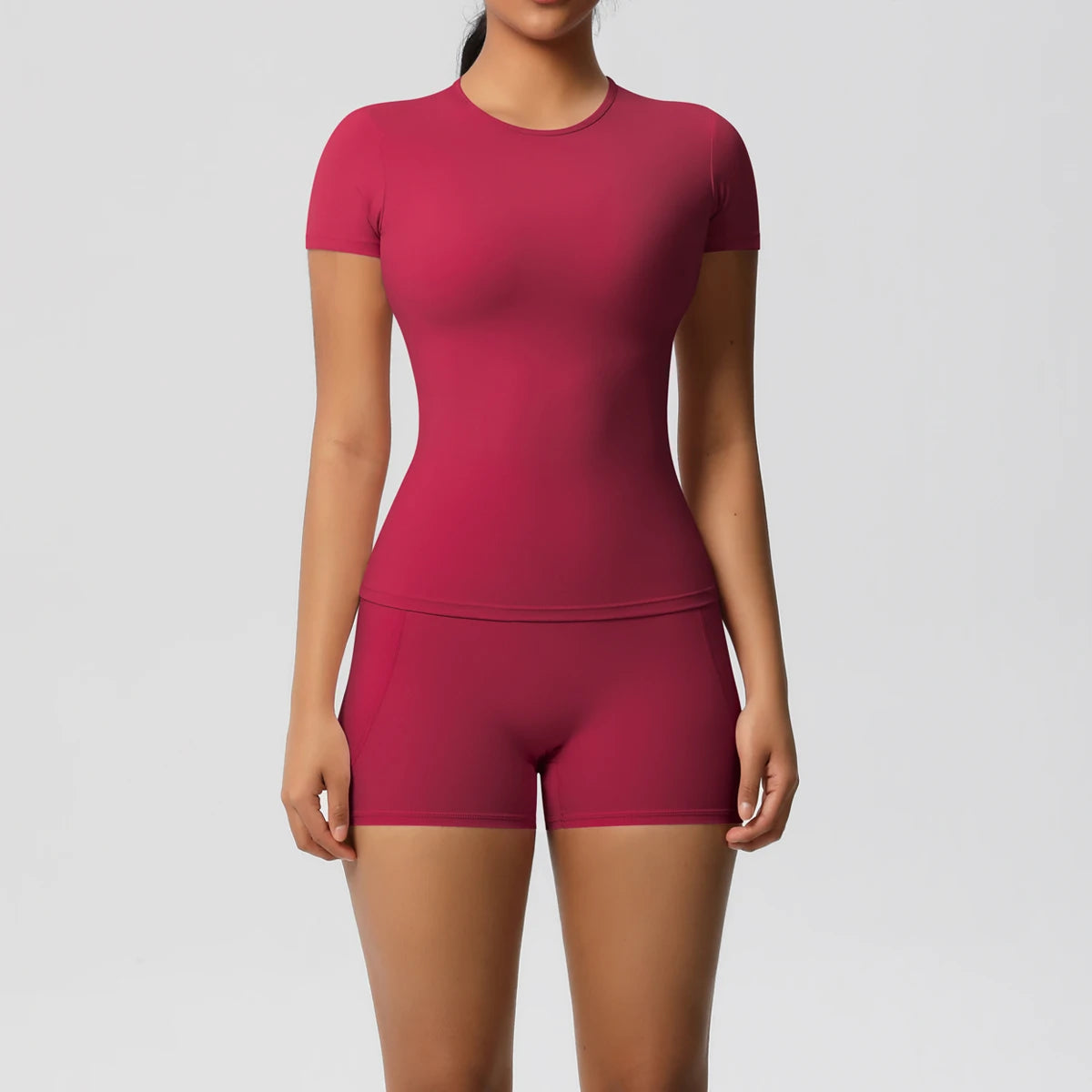 Workout Sportswear 2Pcs Piece Female Yoga Shirt Push Up Workout Clothes Women Outdoors Sport  High Waist  Fitness Sport Shorts