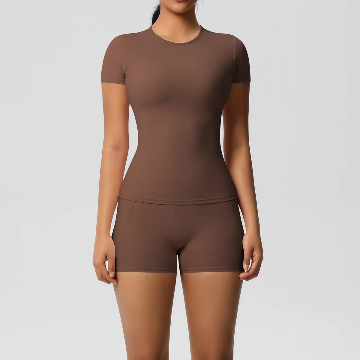 Workout Sportswear 2Pcs Piece Female Yoga Shirt Push Up Workout Clothes Women Outdoors Sport  High Waist  Fitness Sport Shorts