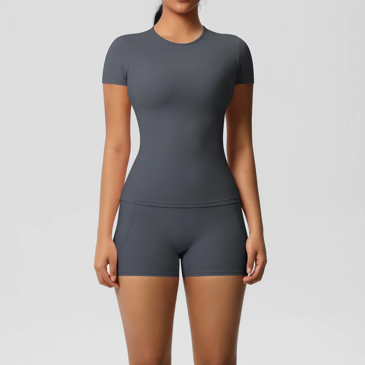 Workout Sportswear 2Pcs Piece Female Yoga Shirt Push Up Workout Clothes Women Outdoors Sport  High Waist  Fitness Sport Shorts