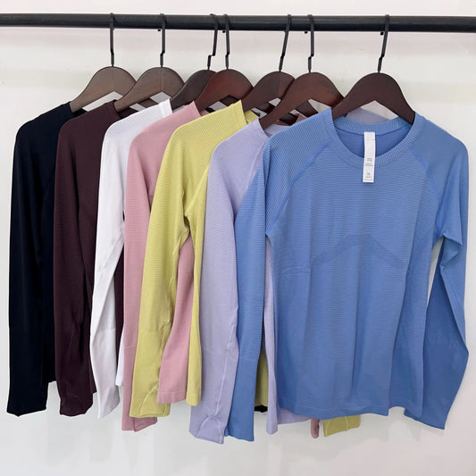 Women's Yoga Top, Ribbed, Slim-Fit, Long-Sleeve Athletic Wear for Running, Pilates, and Fitness Training