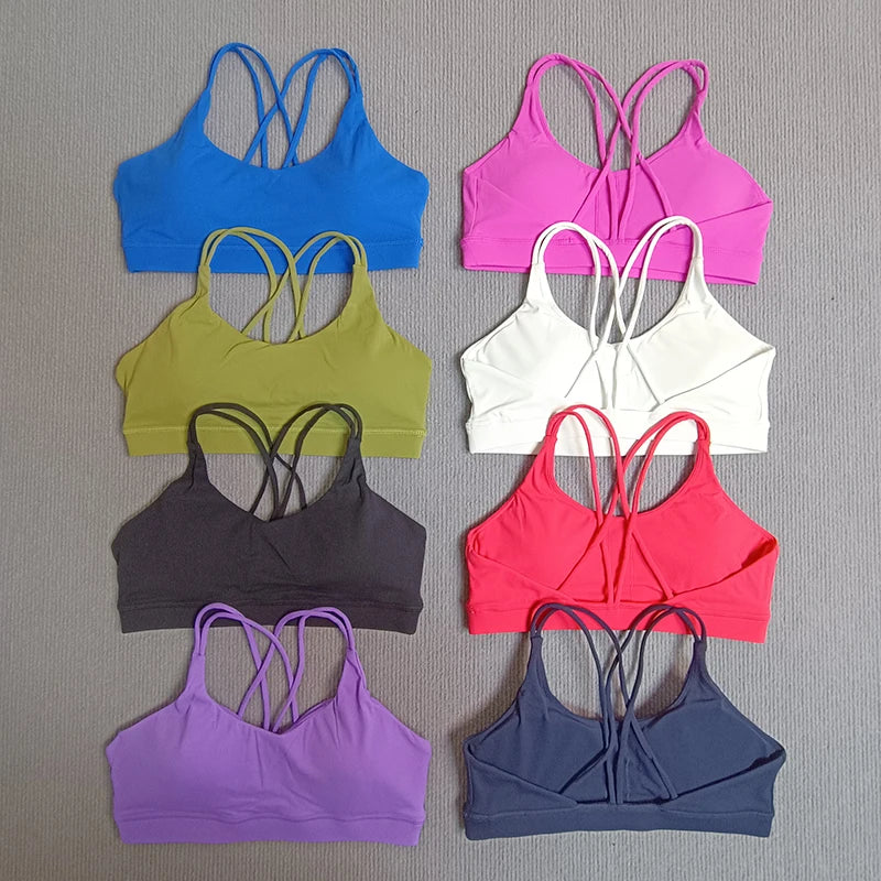 Yoga Sport Bra Solid Color Women Beautiful Cross Back Backless Underwear Breathable Soft Fabric Running Fitness Training Vest