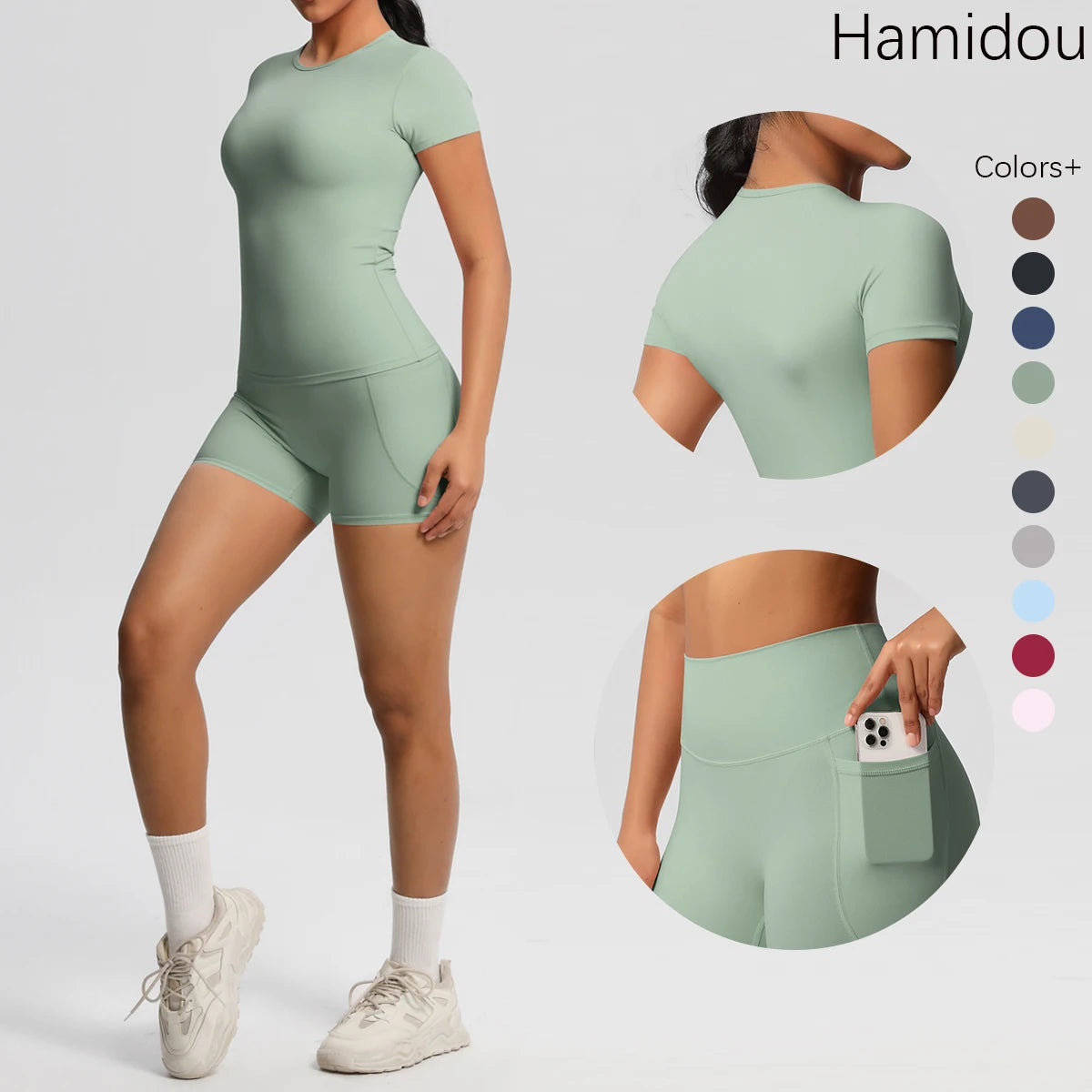 Workout Sportswear 2Pcs Piece Female Yoga Shirt Push Up Workout Clothes Women Outdoors Sport  High Waist  Fitness Sport Shorts