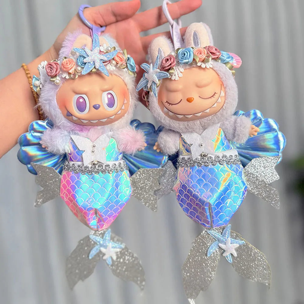 [No Doll] Mermaid Dress Sets For 15/17cm Labubu Dolls With Laser-Glossy Fish-Tail Costumes Paired With Shell