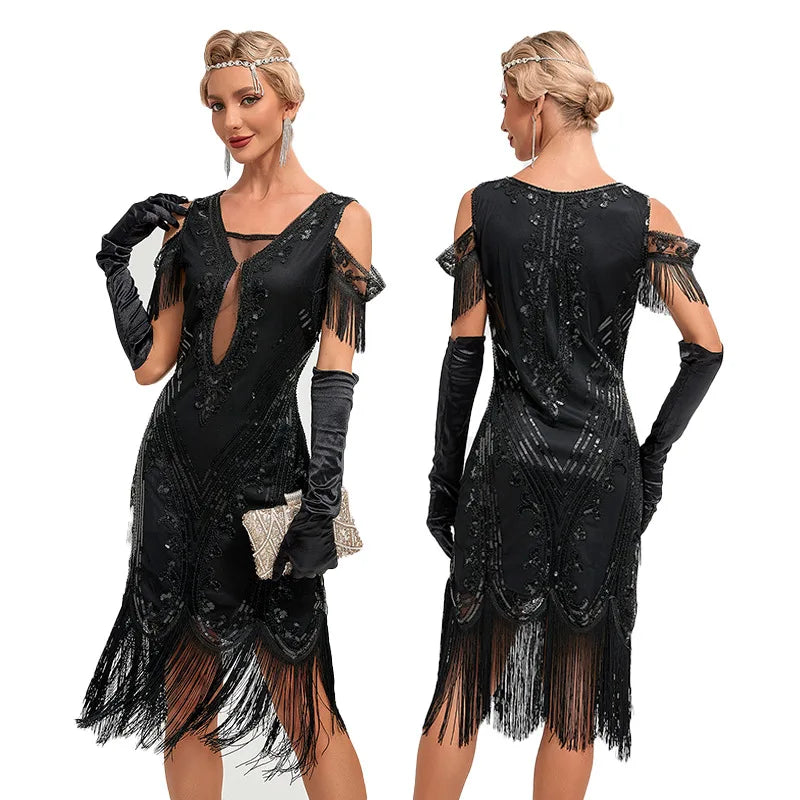 1920s Sleeveless Flapper Dresses Women Great Gatsby Cosplay Dresses Fringed Sequin Roaring 20s Dress Cocktail Party Costume