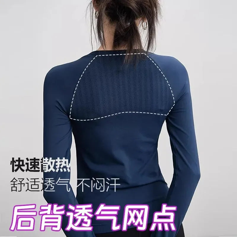 Women's Yoga Wear Long Sleeve Tight Stretch Sports T-Shirt Running Quick-Drying New Fitness Top
