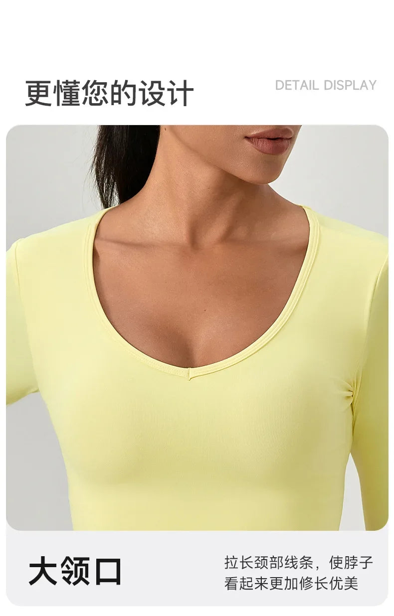 Women's Yoga Wear Tight Long-sleeved Shirt with Chest Pads Crossed Beautiful Back Sports Top Quick-drying Running Fitness Wear