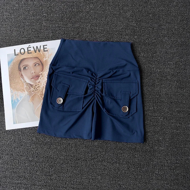 Women's Yoga Sports Shorts High Waist Peach Hip Seamless Sport With Pocket Tights Sports Workout Running Gym Shorts🏃🏻‍♀️🩳