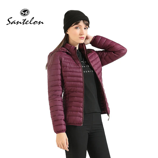 SANTELON Winter Ultralight Padded Puffer Jackets For Women Short Parka With Hood Female Outdoor Warm Lightweight Outwear
