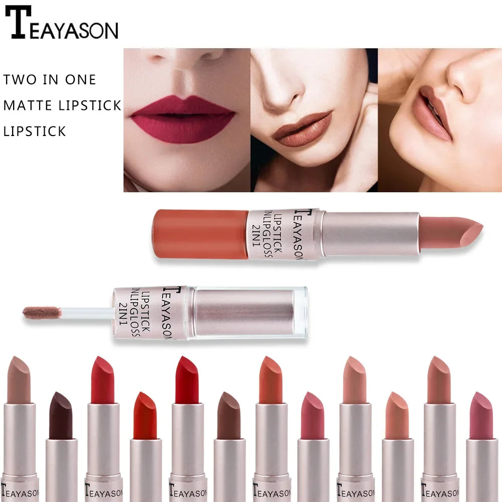 1PC Pink Lipstick Sexy Lip Gloss 2 in 1 Lip Tint Waterproof Long -Lasting Moisture Red Lip Matte Lipstick MakeUp for Women