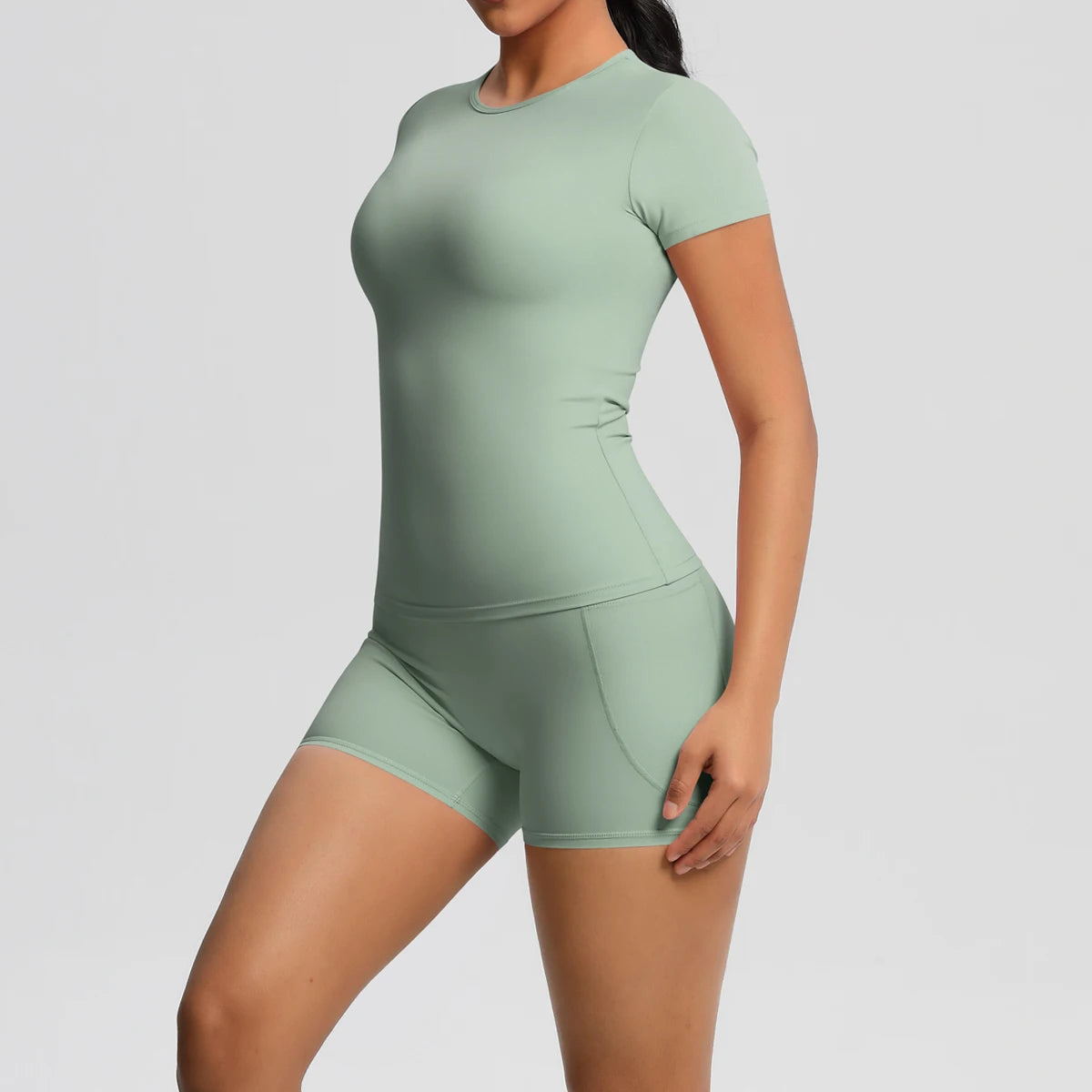 Workout Sportswear 2Pcs Piece Female Yoga Shirt Push Up Workout Clothes Women Outdoors Sport  High Waist  Fitness Sport Shorts