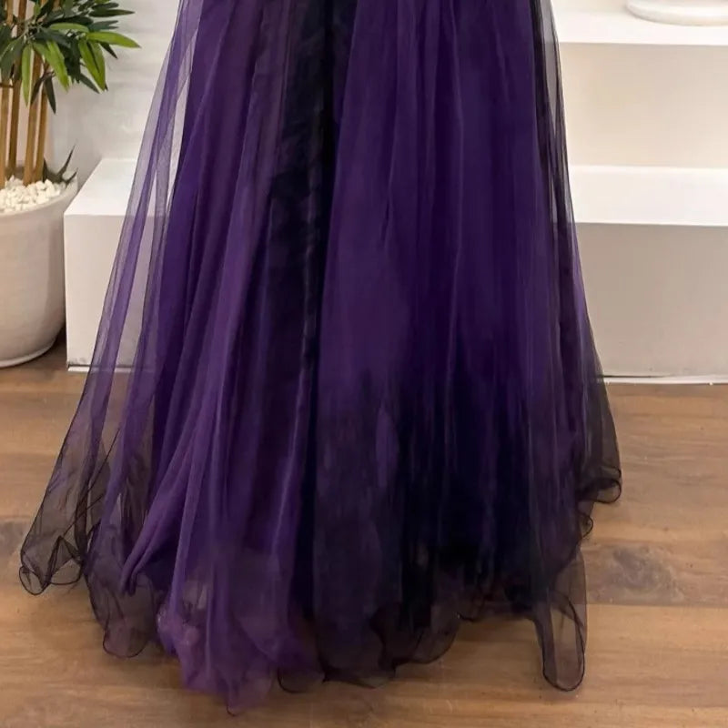 Women's Wedding Dress Spring Autumn New Sexy Off-shoulder Mesh Print Slit Casual Loose Party Prom Dresses For Women Robe Femal