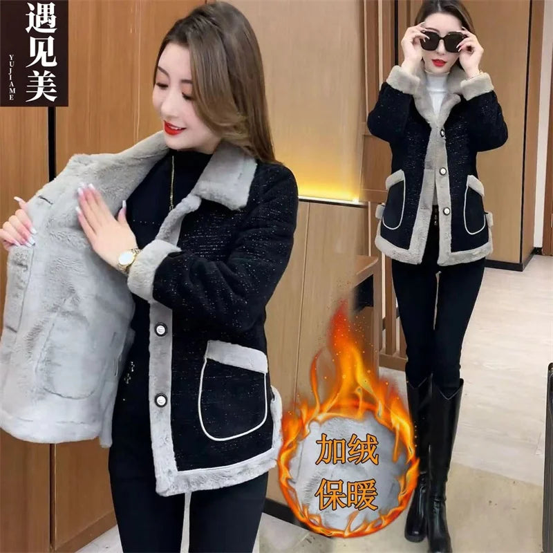 Women's Winter New Lamb Wool Jacket Fashion Woolen Jacket 2024 Spring Female's Fur Outwear Slimming and Plush Thickened Coat 6XL