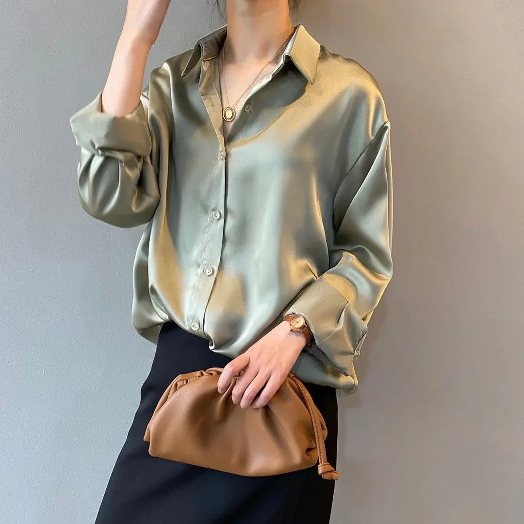 Autumn Silk Shirt Vintage Blouse Women White Lady Long Sleeves Female Loose Shirts Women-clothing Tops Women 2024 Women Shirts