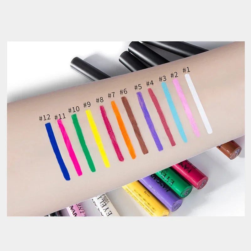 12 Colors Colorful Liquid Eyeliner Pencil Waterproof Long-Lasting  Quick-Dry No Blooming Blue Pink Eye Liner Pen Cosmetics Tools