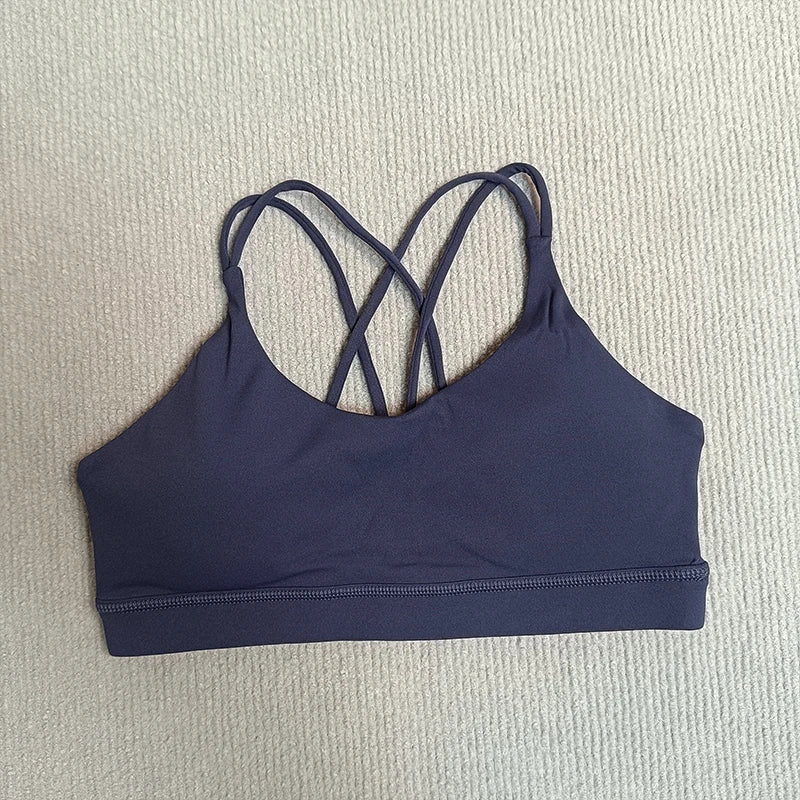 Yoga Sport Bra Solid Color Women Beautiful Cross Back Backless Underwear Breathable Soft Fabric Running Fitness Training Vest
